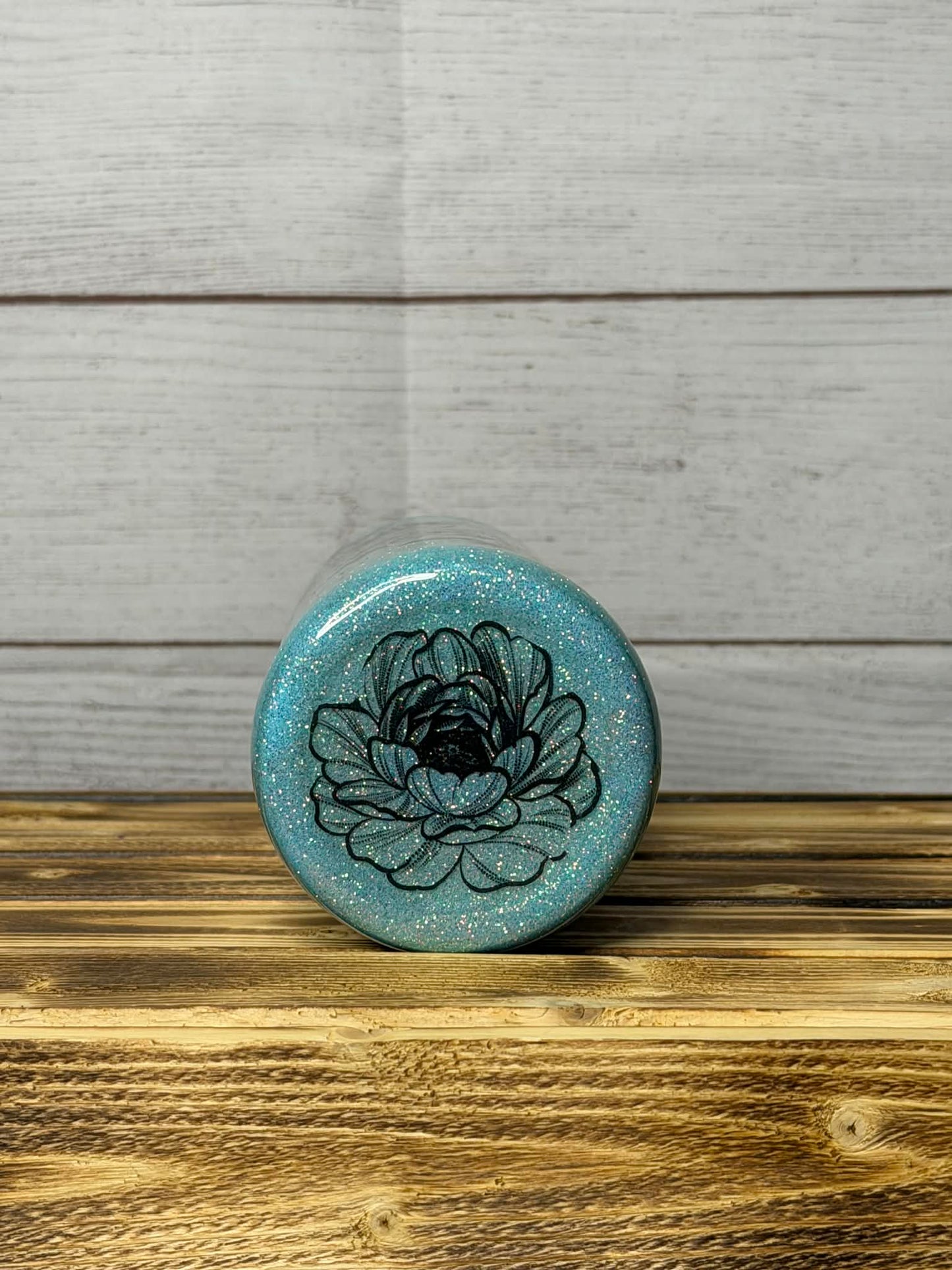 Blue Glitter Floral Epoxy Tumbler