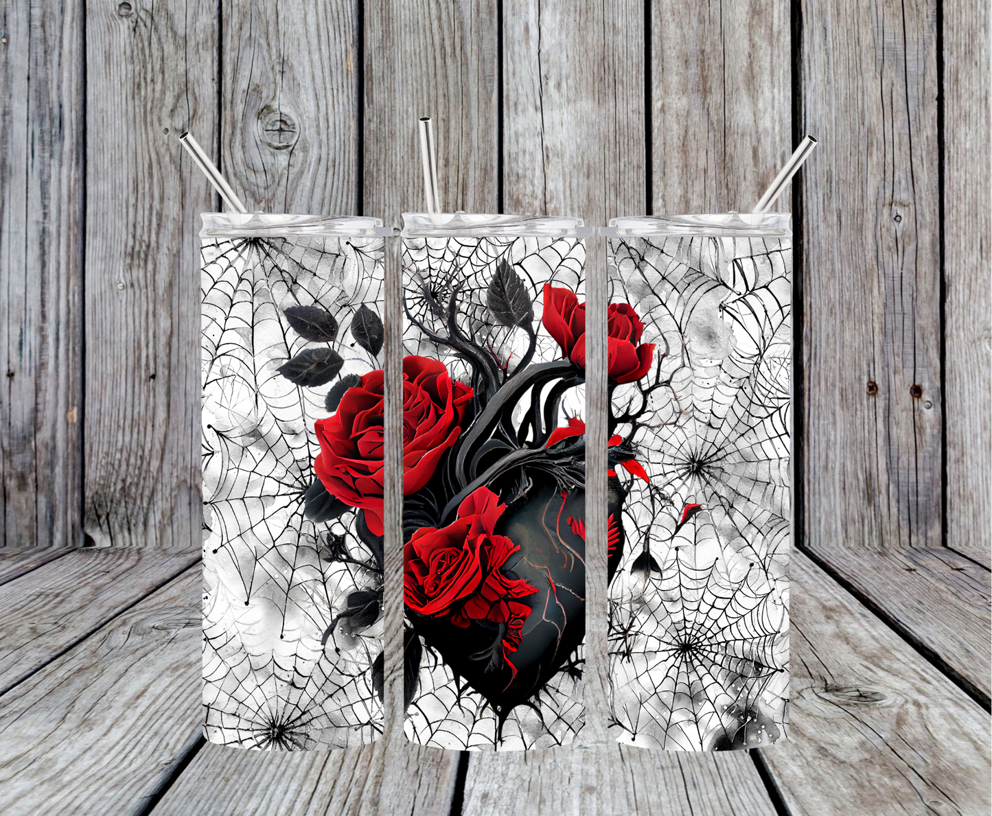 Black Heart and Roses Tumbler