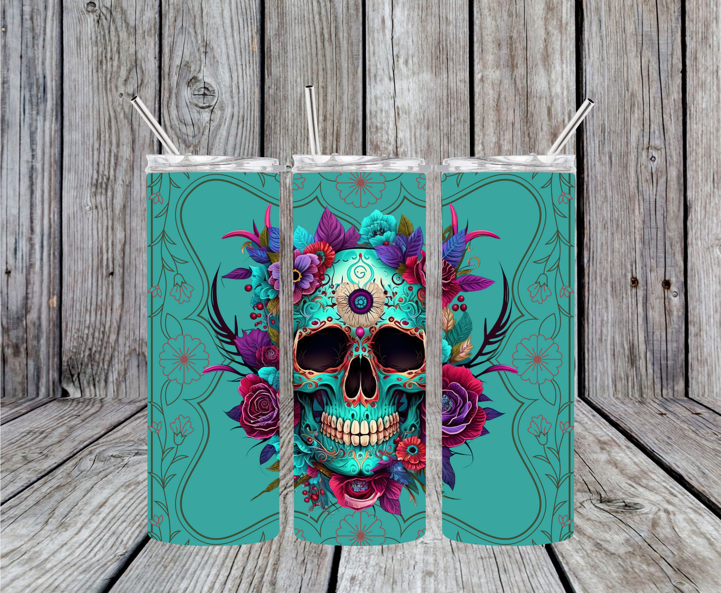 Blue Sugar Skull Tumbler