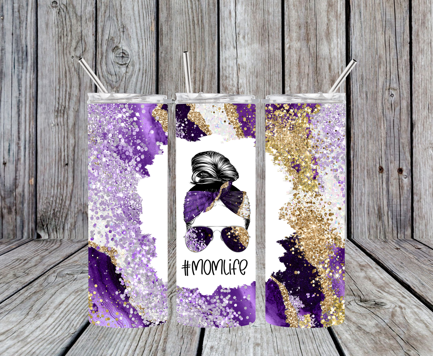 Mom Life Purple and Gold Tumbler