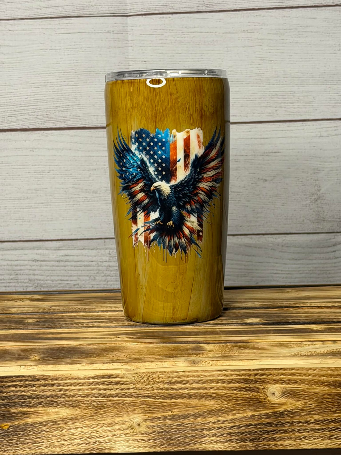 Woodgrain American Flag & Eagle Epoxy Tumbler