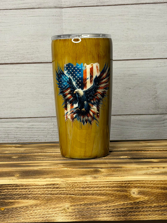 Woodgrain American Flag & Eagle Epoxy Tumbler