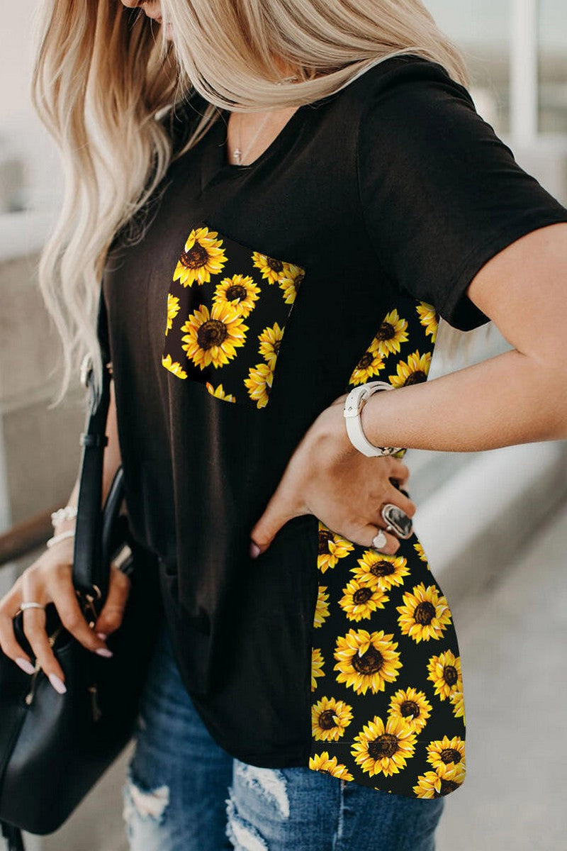 Loose Sunflower Print Short Sleeved T SHIRT