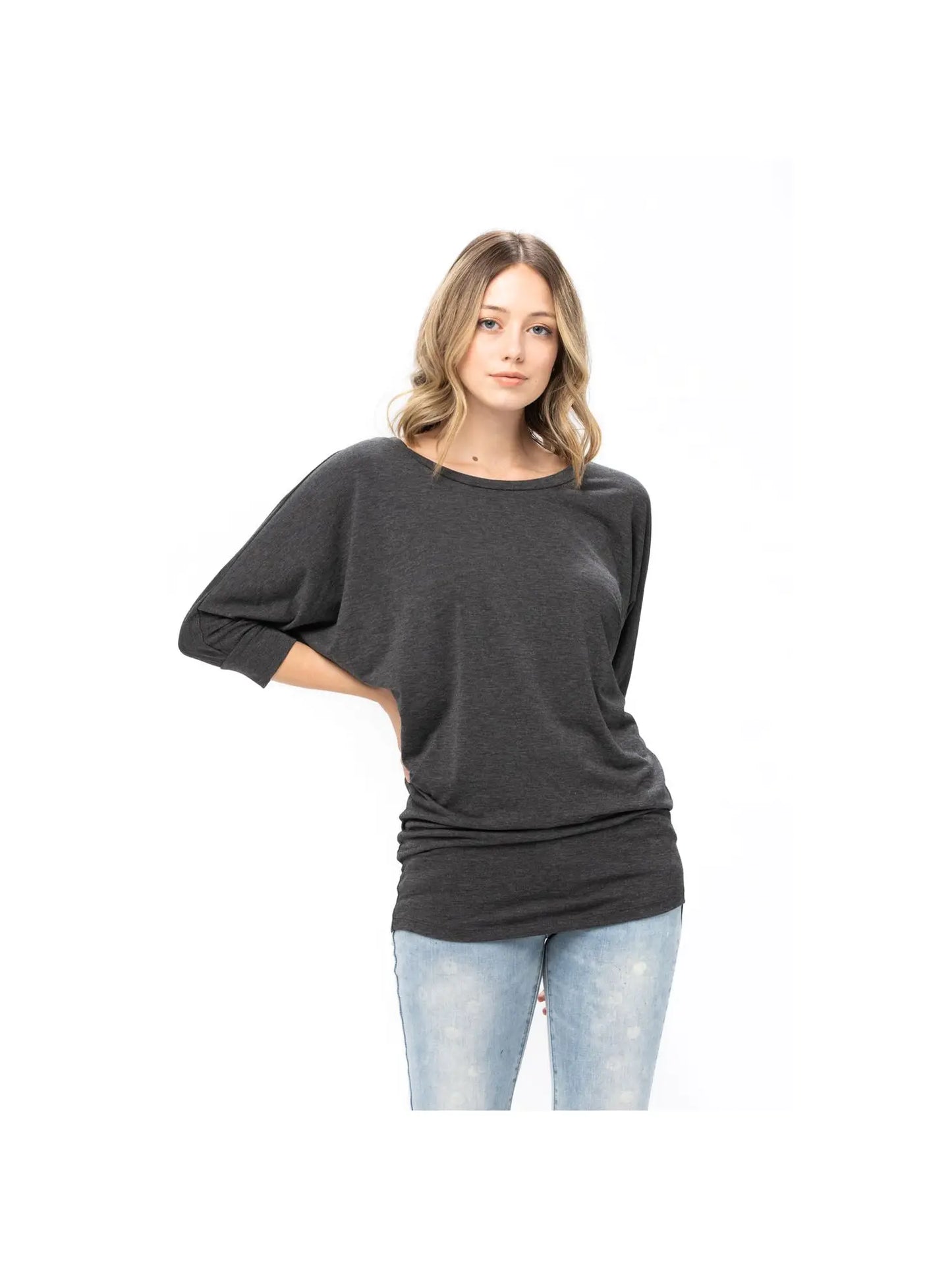 Dolman 3/4 Sleeve Loose Fit Tunic Charcoal