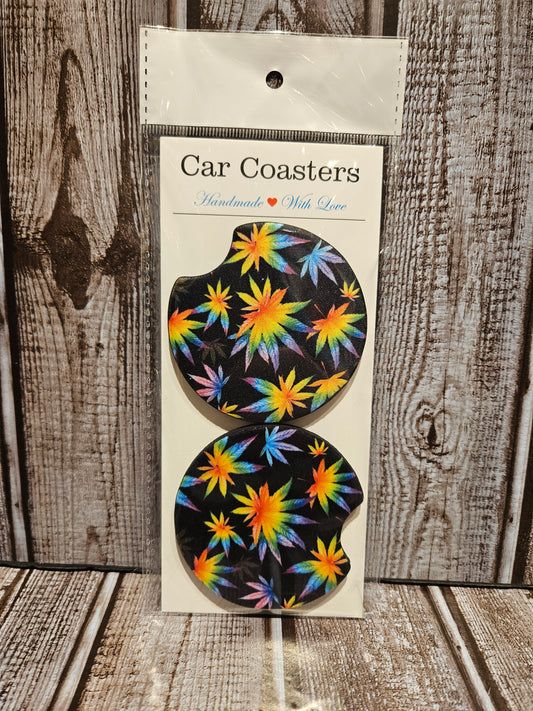 Tie Dye "Leaf" Car Coaster Set