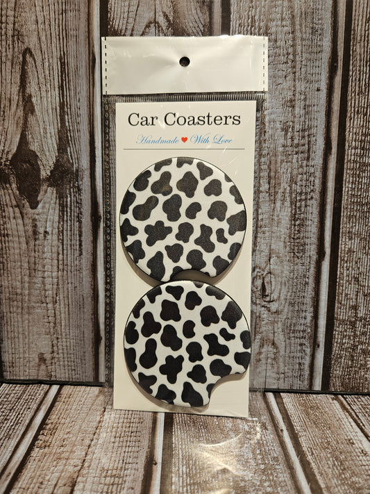 Cow Print Car Coaster Set