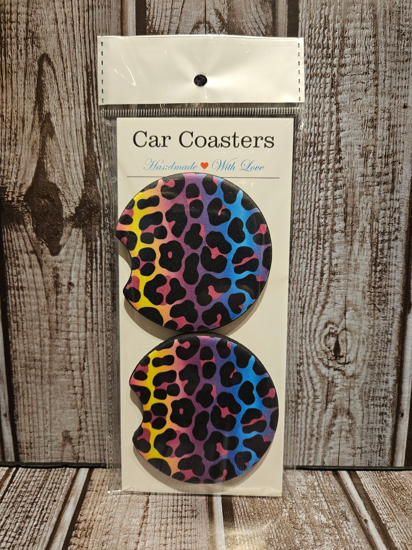 Colorful Cheetah Print Car Coaster Set