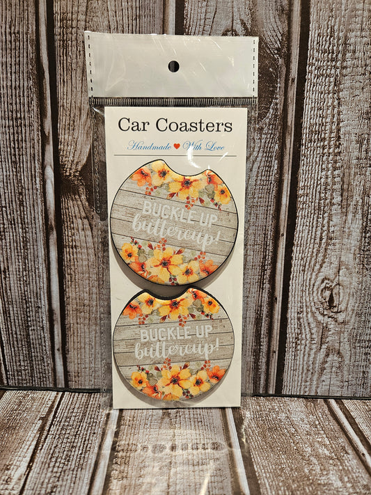 Buckle Up Buttercup Car Coaster Set