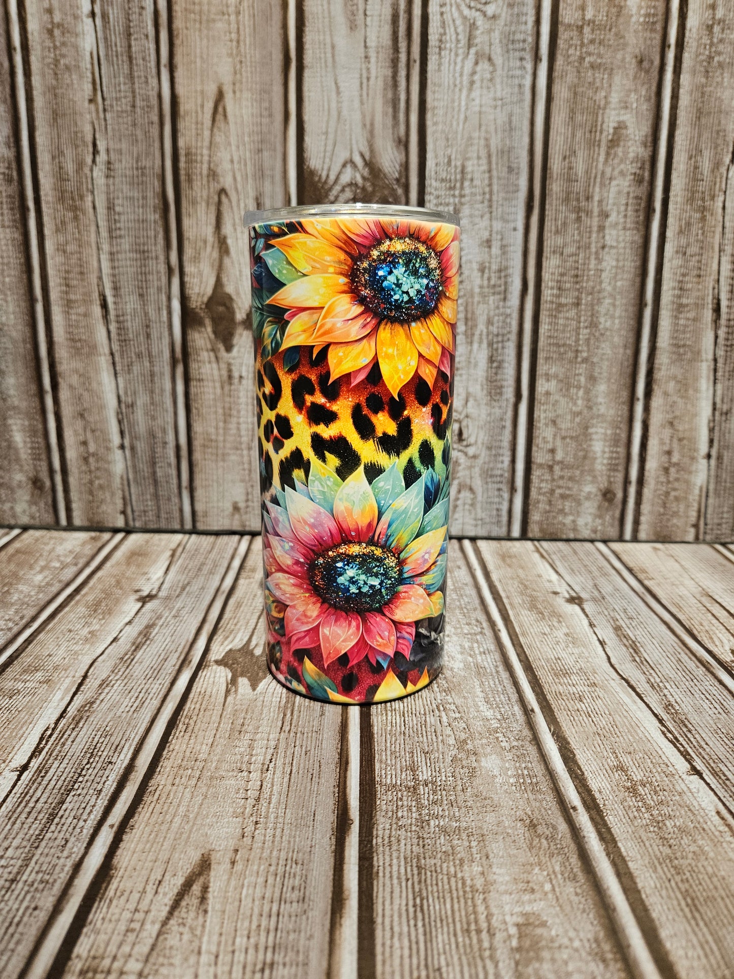 Colorful Sunflowers & Cheetah Print Tumbler