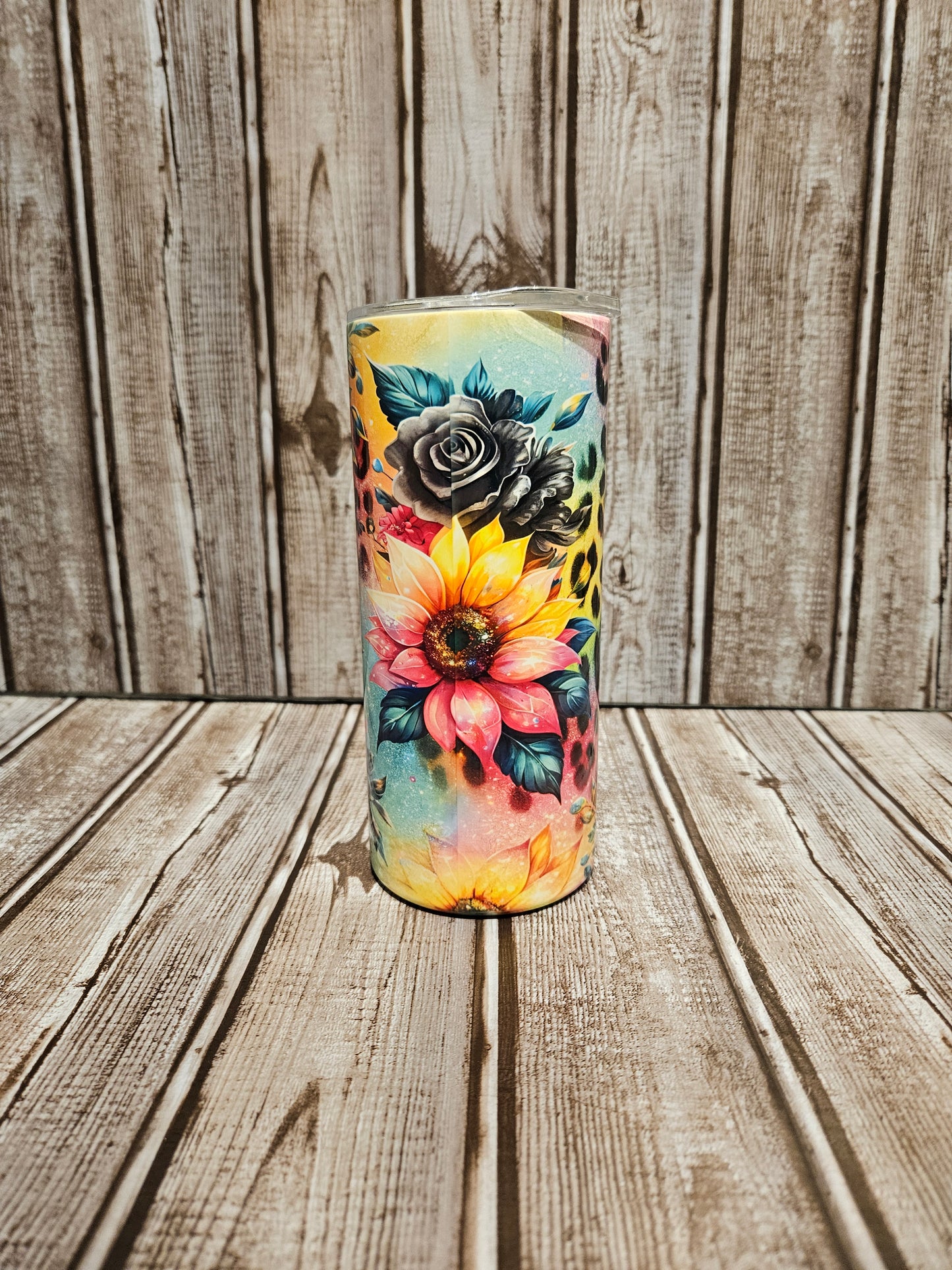 Colorful Sunflowers & Cheetah Print Tumbler