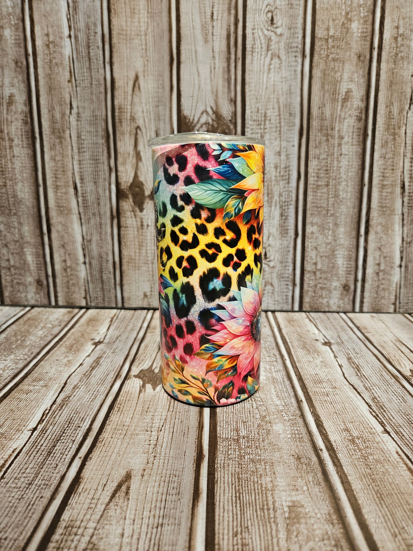 Colorful Sunflowers & Cheetah Print Tumbler