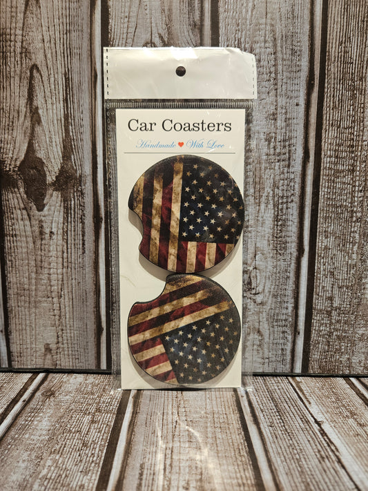 Rustic American Flag Car Coasters