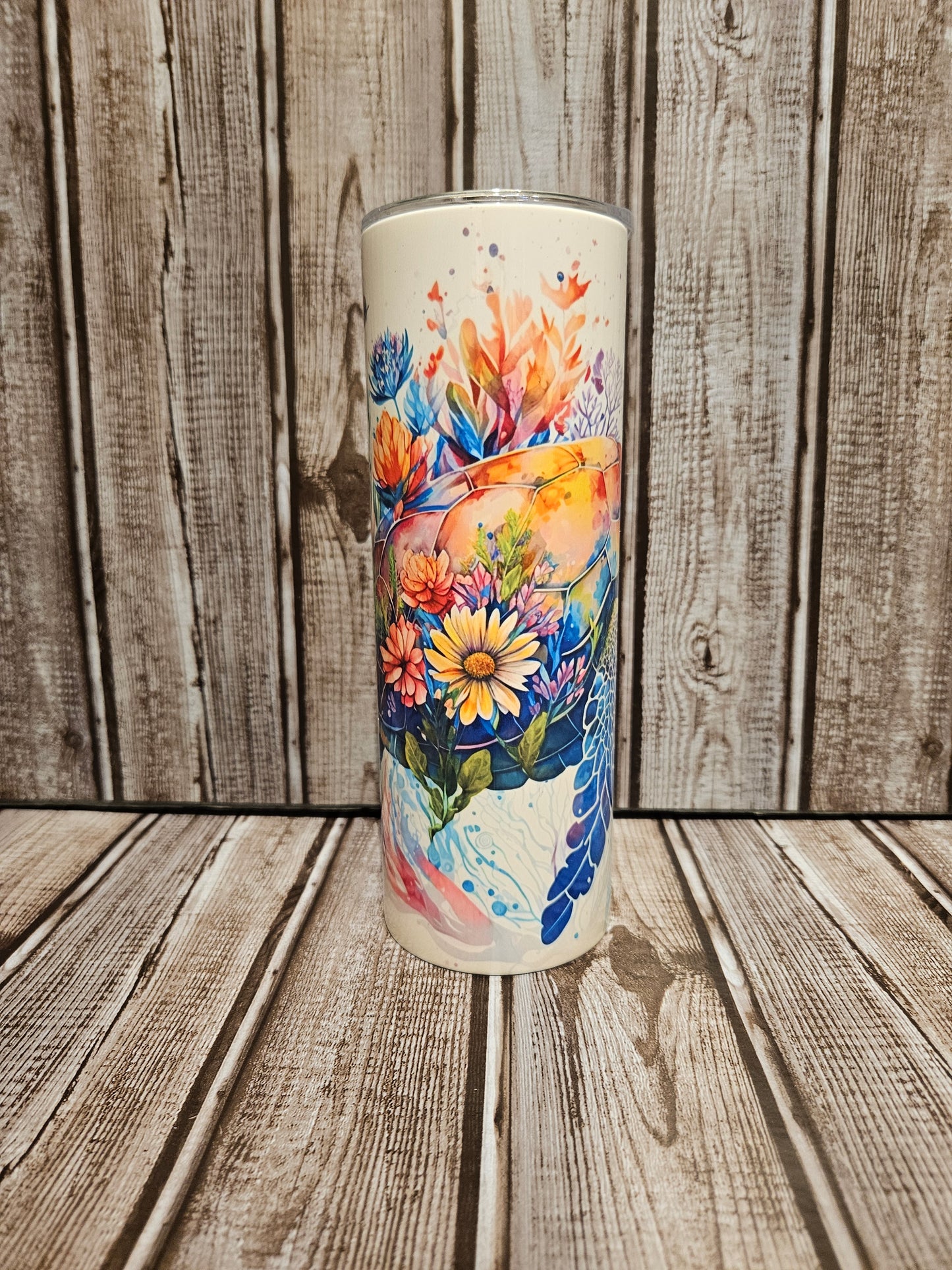 Sea Turtle And Flowers Tumbler