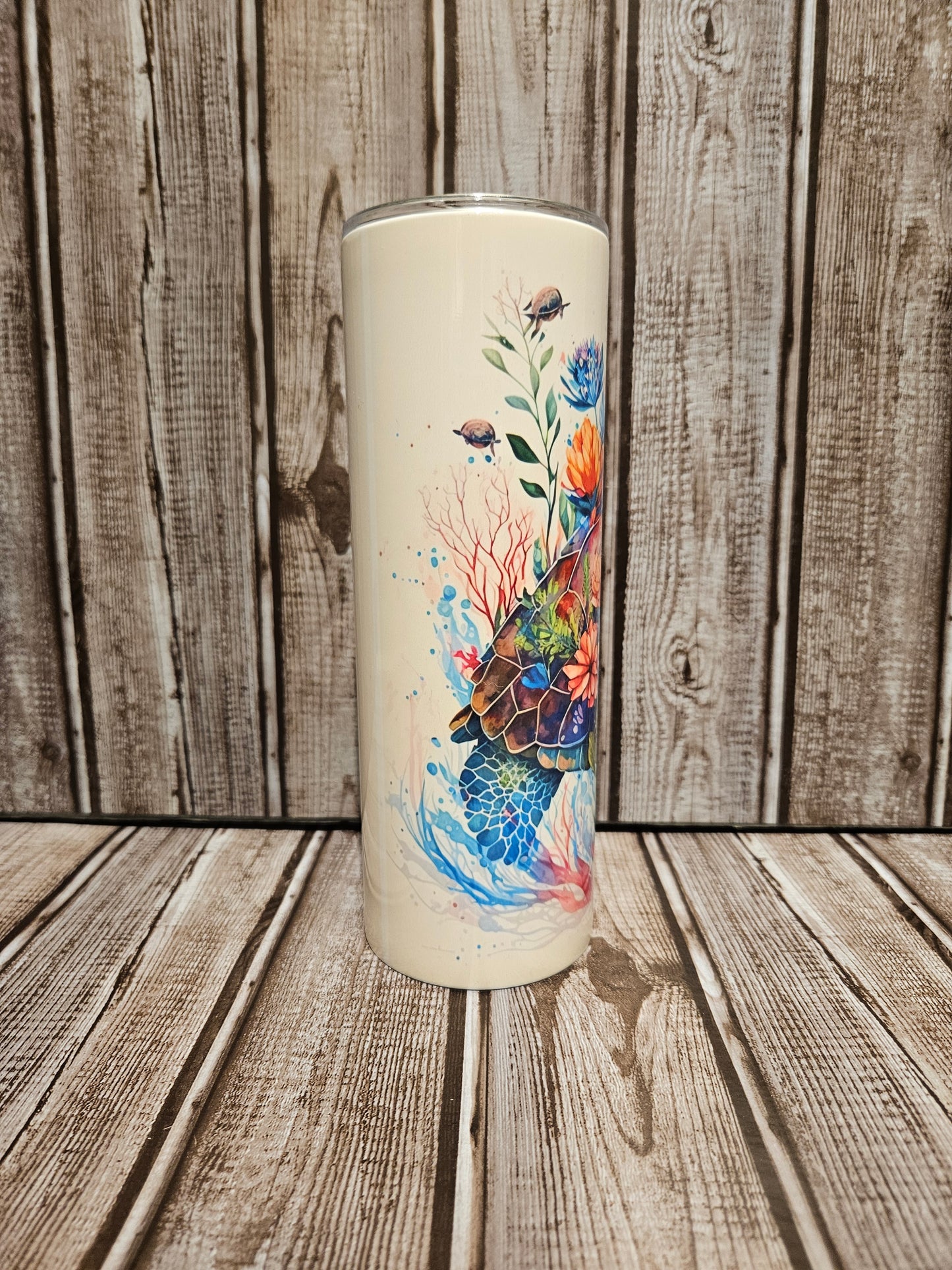 Sea Turtle And Flowers Tumbler