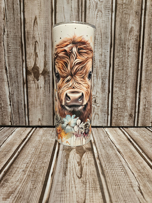 Floral Highland Cow Tumbler