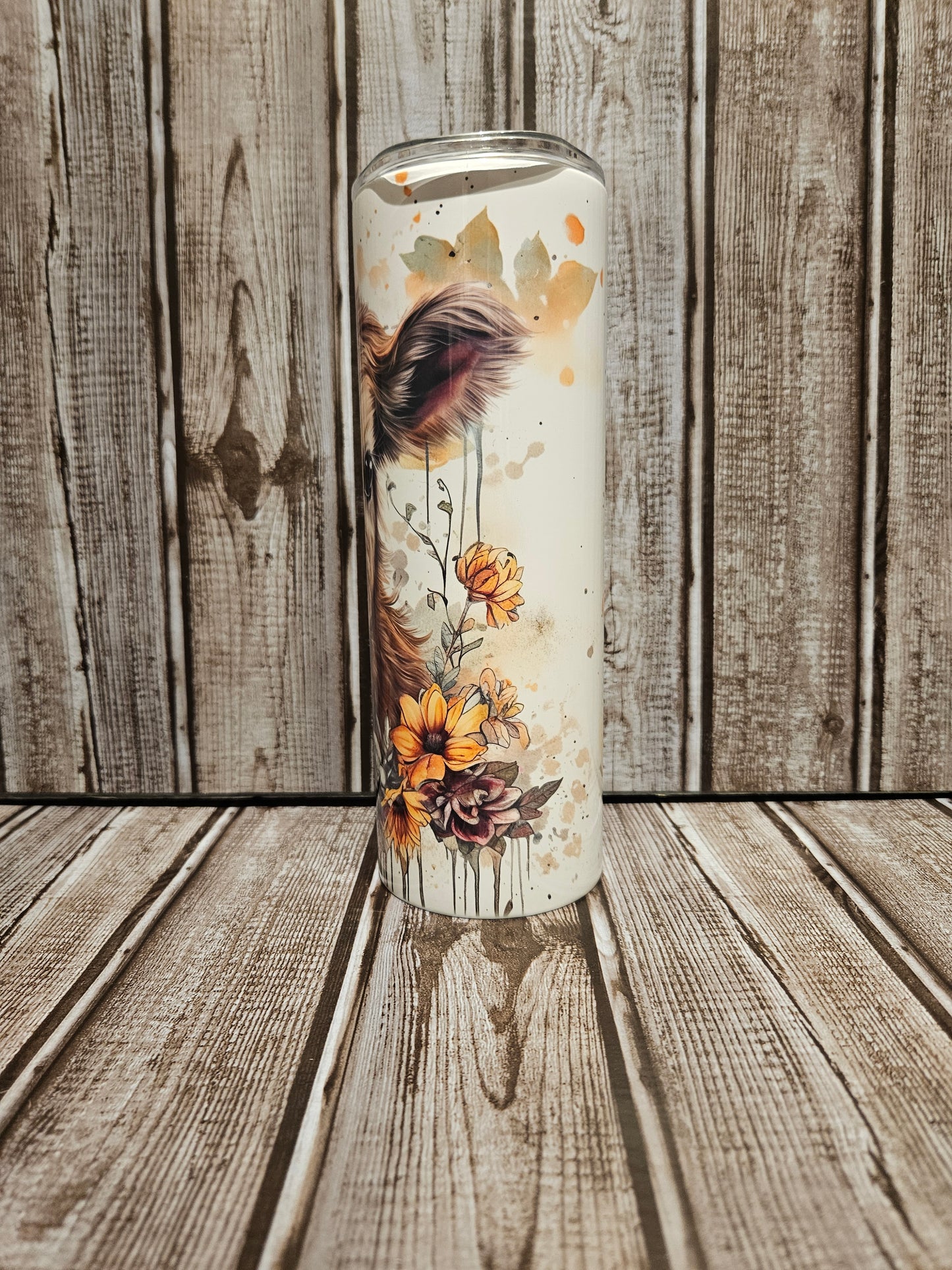 Floral Highland Cow Tumbler