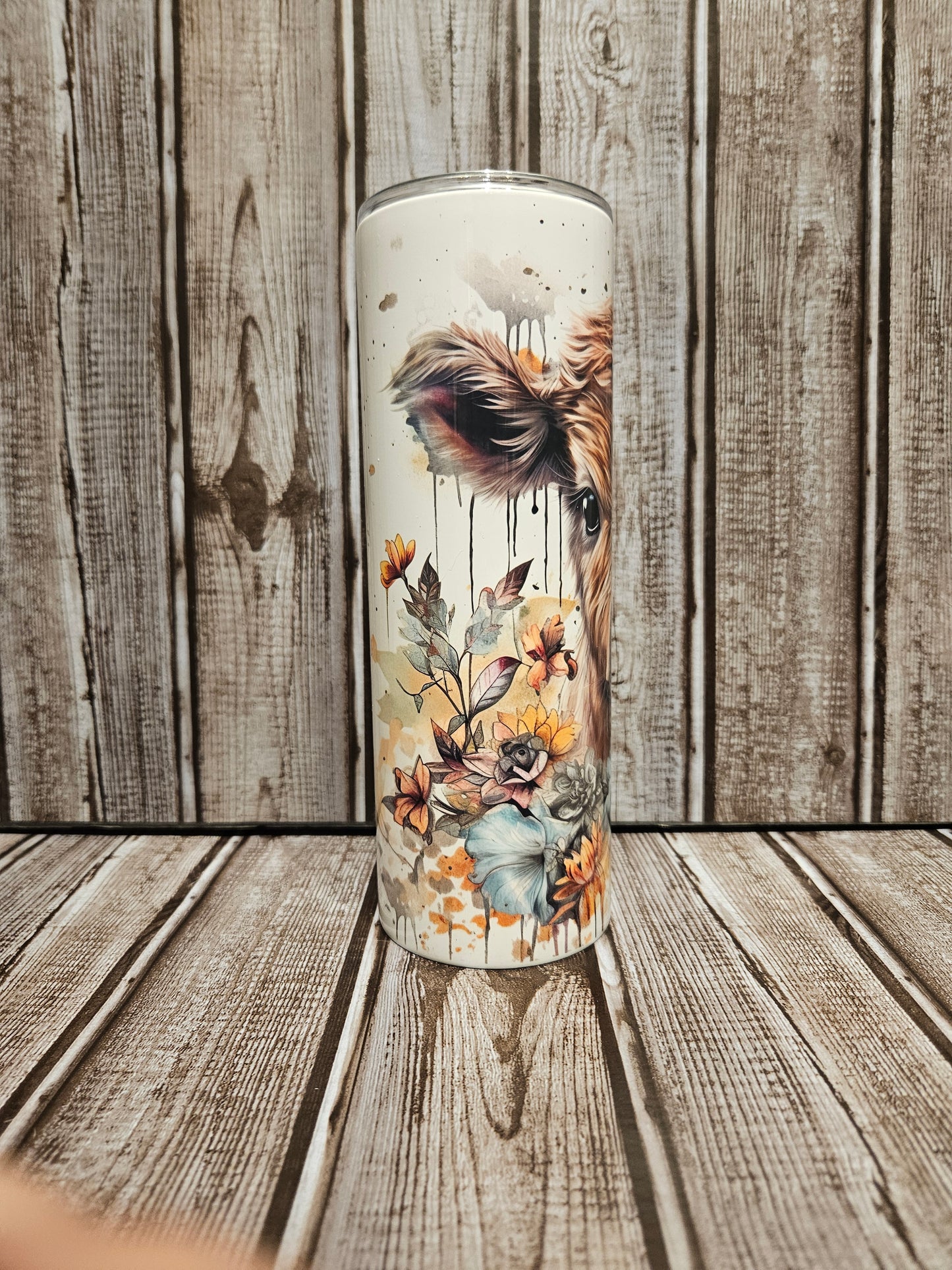 Floral Highland Cow Tumbler