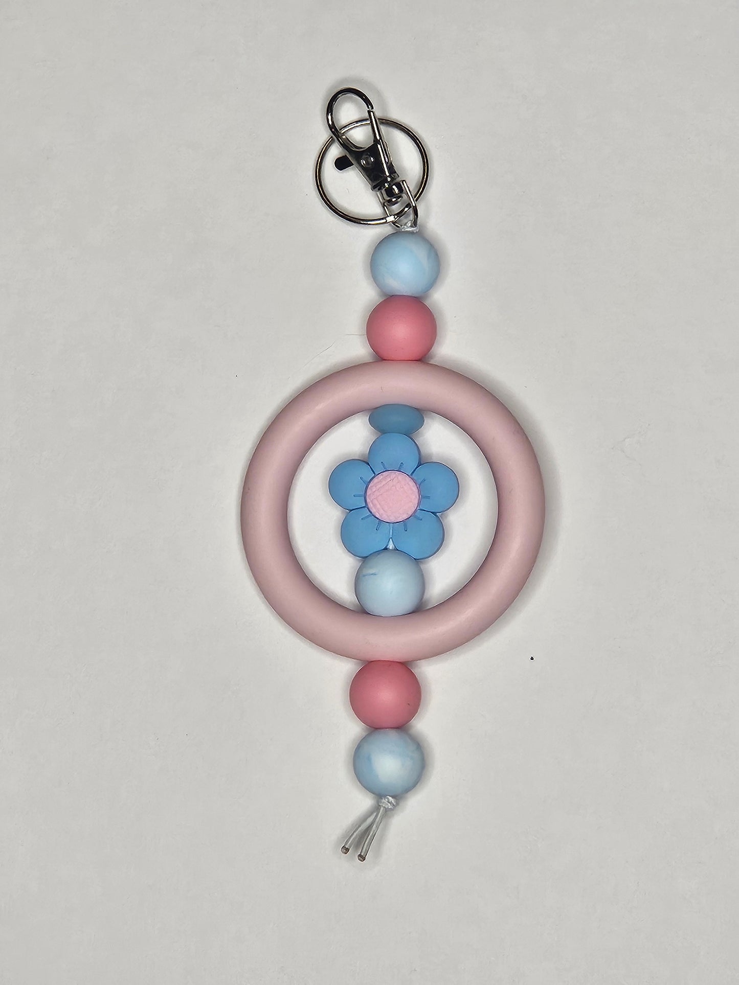 Multi Color Bead Blue Flower Keychain