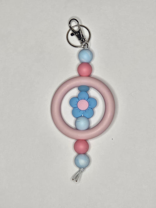 Multi Color Bead Blue Flower Keychain