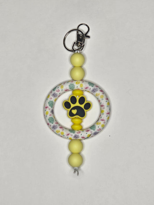 Yellow Bead Paw Print Keychain