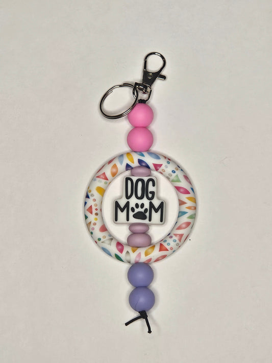 Pink and Purple Bead Dog Mom Keychain