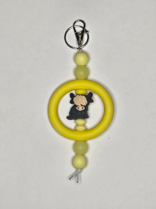 Yellow Bead Cow Keychain