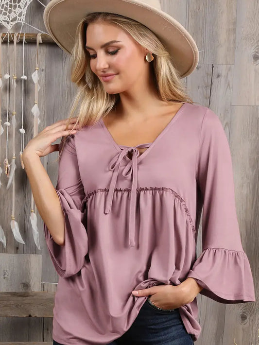 3/4 Sleeve with Neck String Detailed Top Antique Mauve