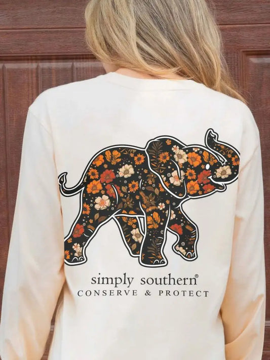 Floral Elephant-Simply Southern-Long Sleeve