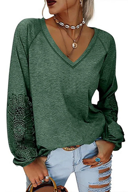 Women V Neck Lantern Sleeves Shirt