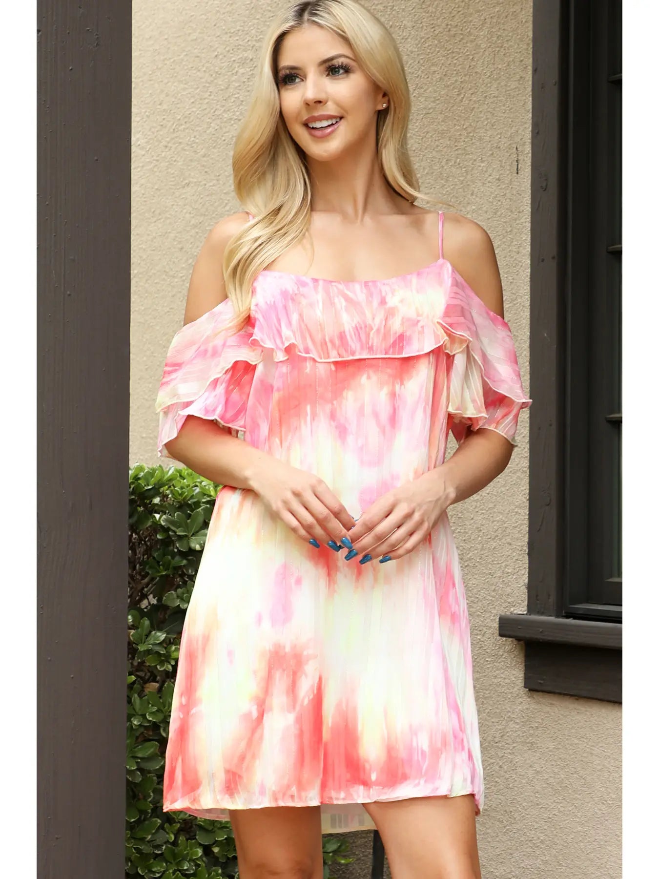 SPAGHETTI Straps Off-Shoulder Tie Dye Dress