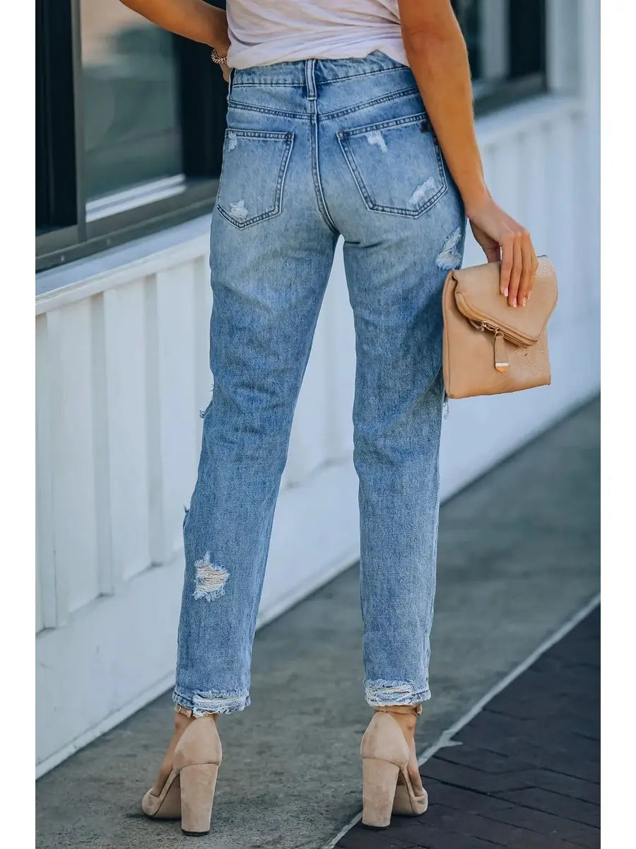 Simple Elastic Waist Straight Leg Jeans