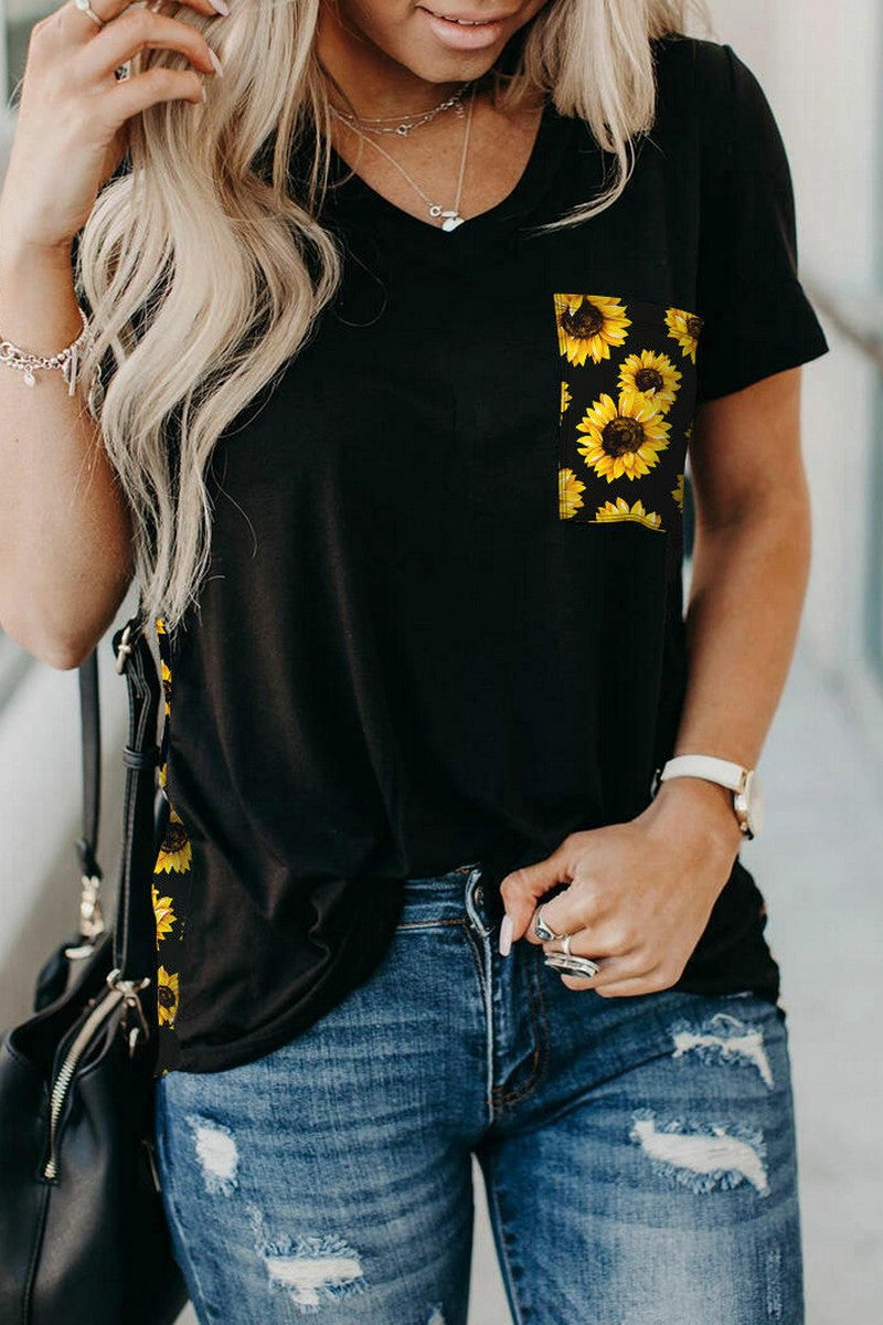 Loose Sunflower Print Short Sleeved T SHIRT