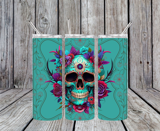 Blue Sugar Skull Tumbler