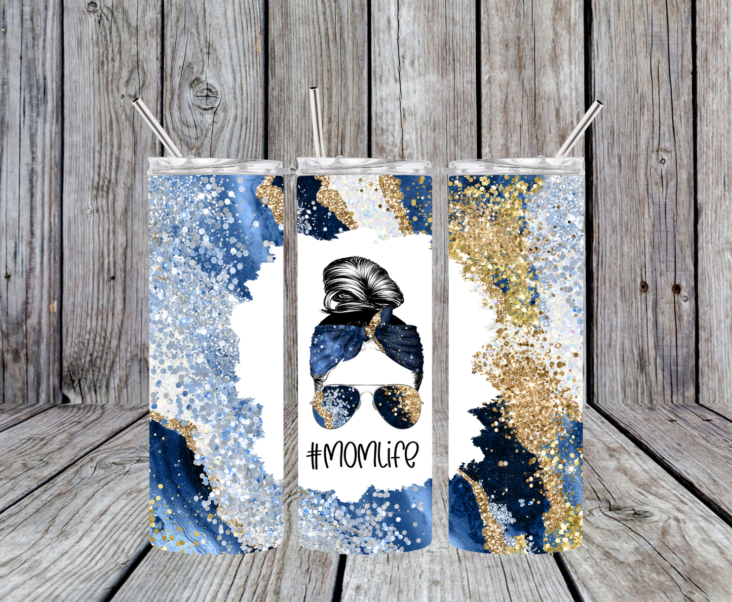 Mom Life Blue and Gold Tumbler