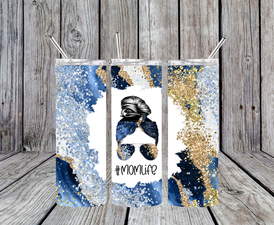 Mom Life Blue and Gold Tumbler