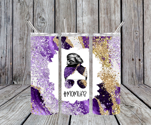 Mom Life Purple and Gold Tumbler