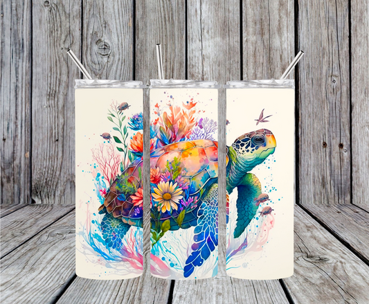 Sea Turtle and Sea Flowers Tumbler