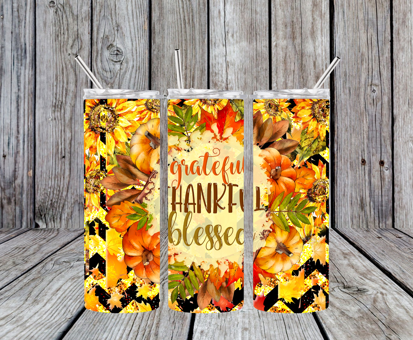 Thankful Grateful Fall Leaves Tumbler
