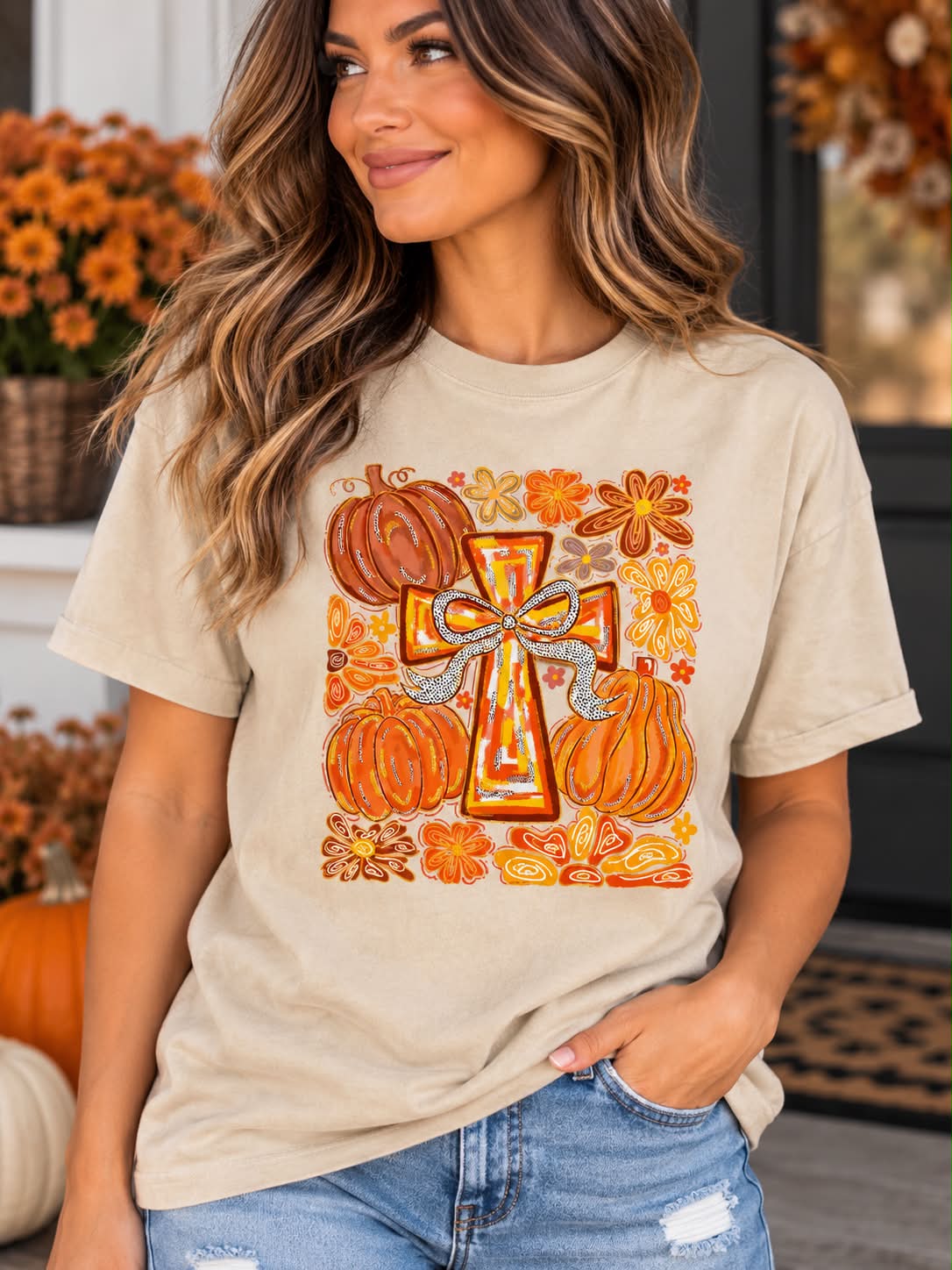 Fall Cross and Pumpkin T-shirt