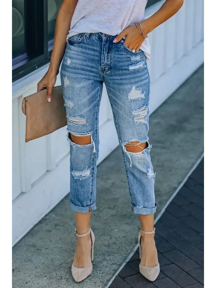 Simple Elastic Waist Straight Leg Jeans