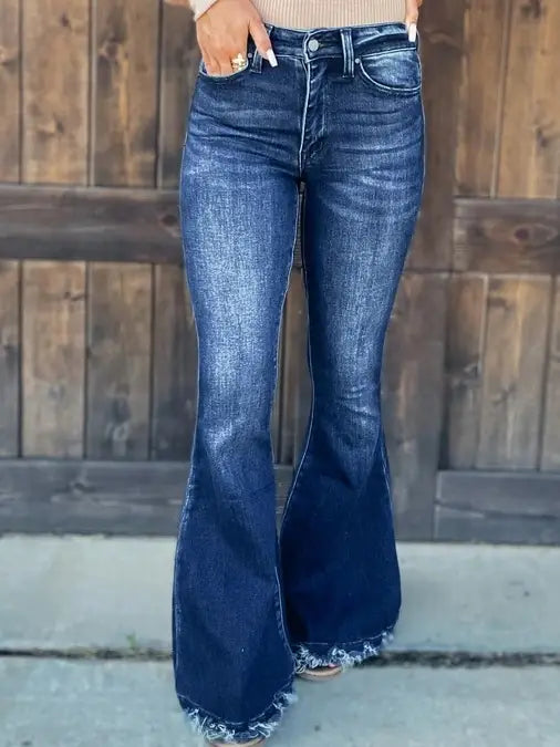 High-Rise Frayed Flared Jeans