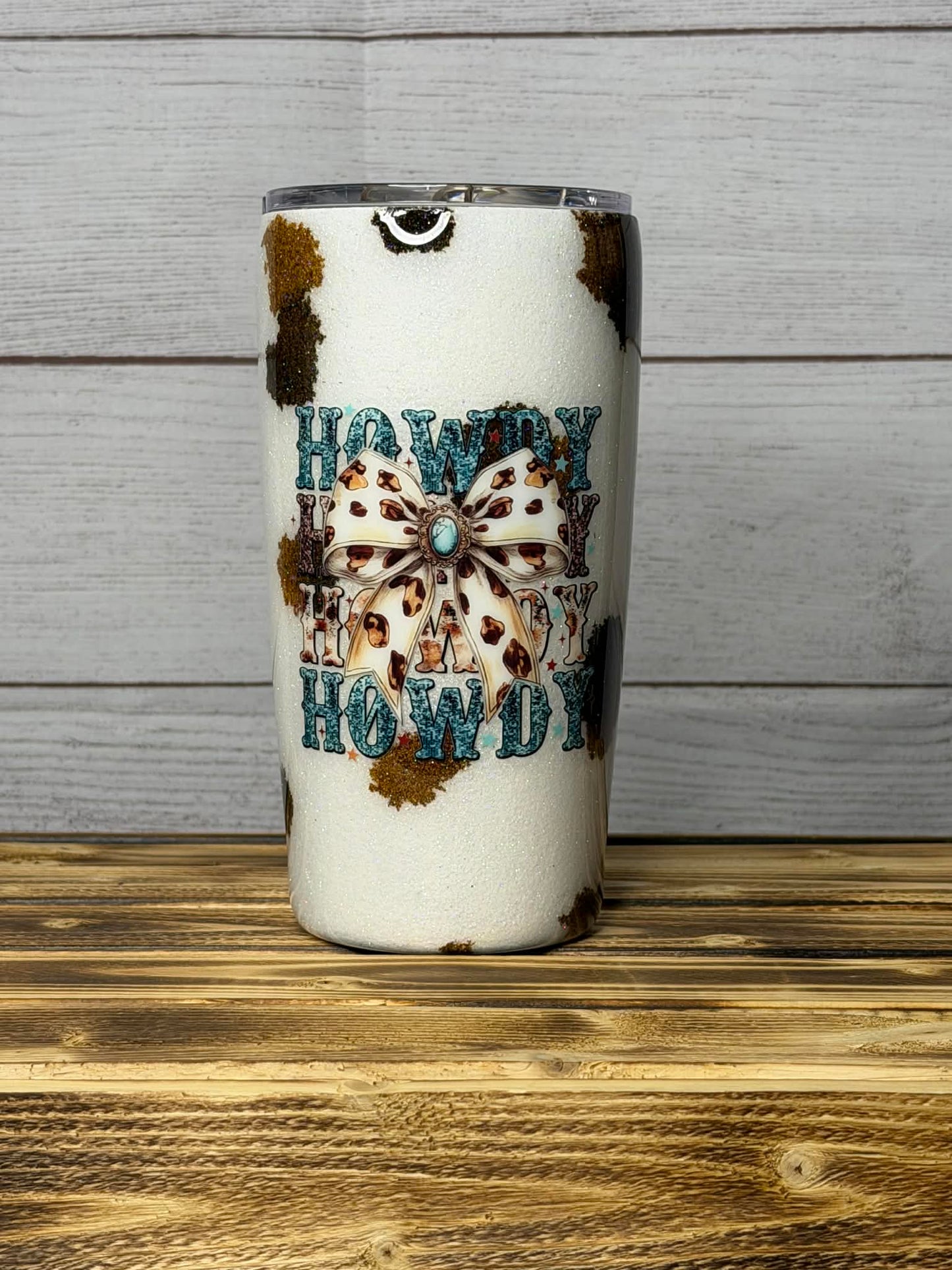 Cow Print Howdy Bow Epoxy Tumbler