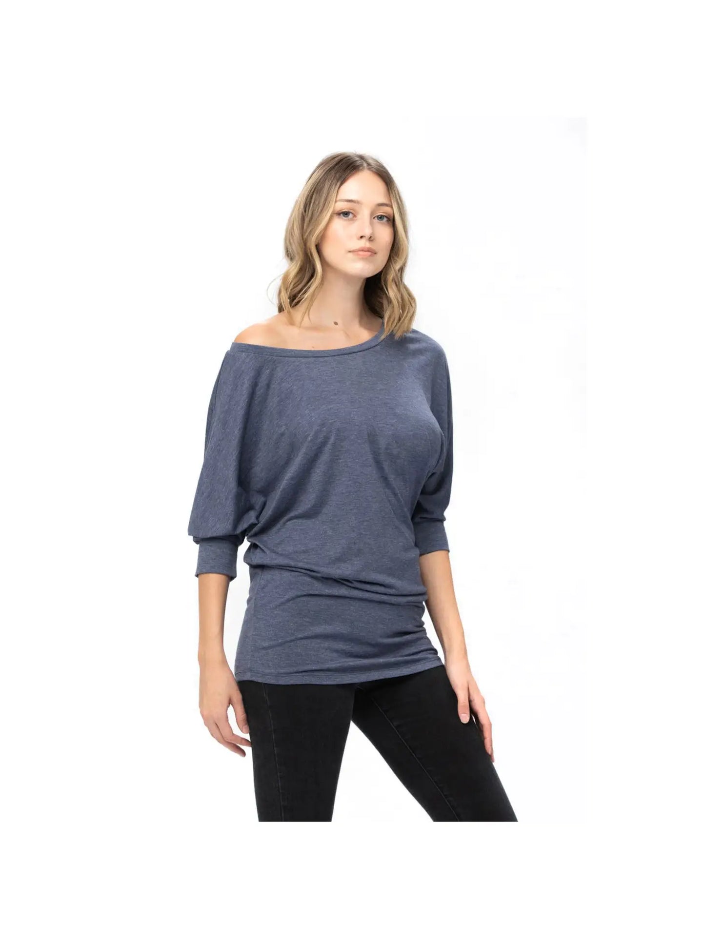 Dolman 3/4 Sleeve Loose Fit Tunic Navy