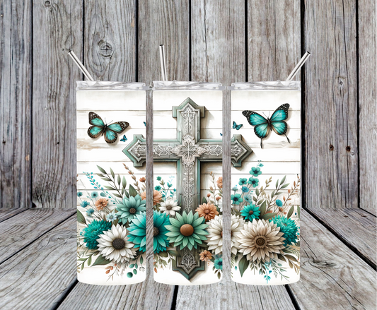 Butterfly and Cross Tumbler