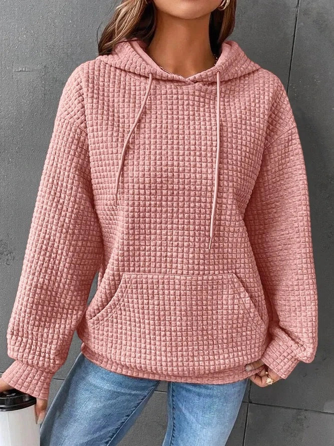 Women's Hoodies Waffle Round Neck Pink