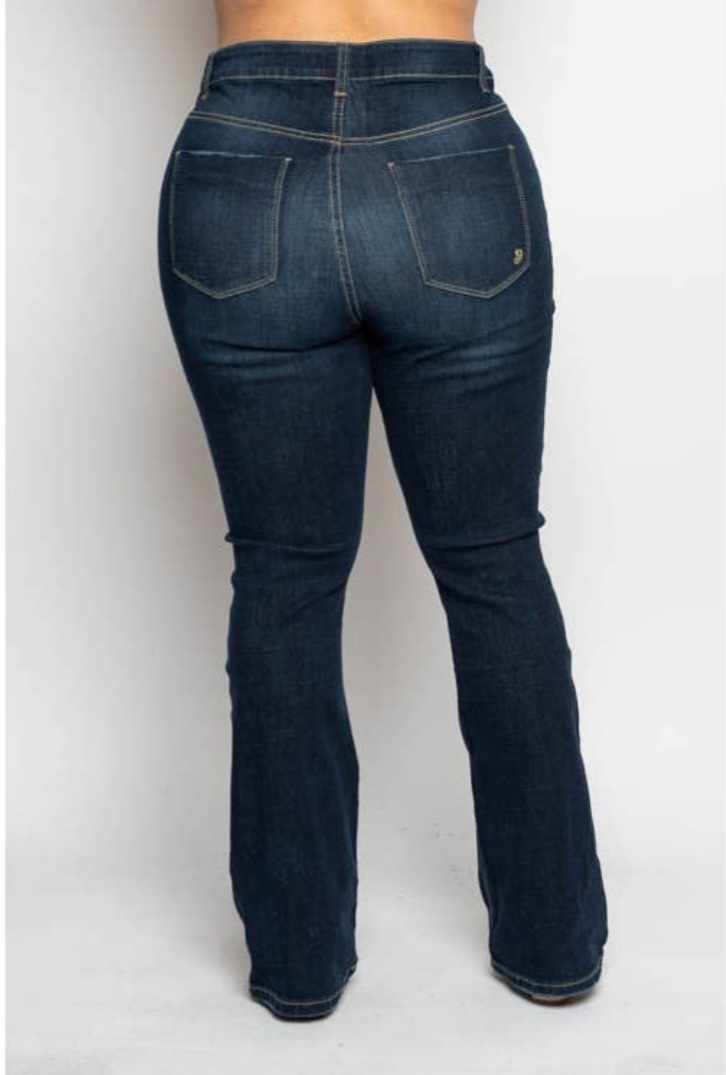 Plus Size High Waist Destressed Flare Jeans